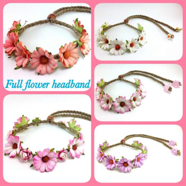 Flower Floral Garland Headband Festival-DAISY & Rose-Pink - Image 2
