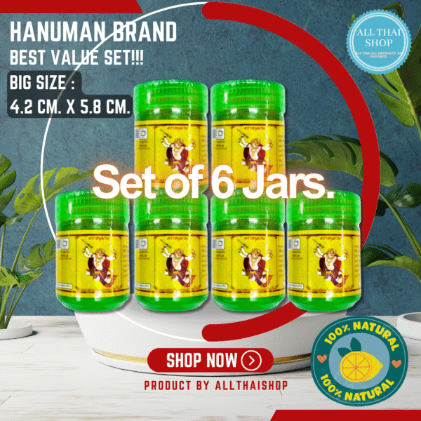 Traditional Thai Herbal Inhaler, Super Value Set!!! Big Size X 6 Jars by Hanuman Brand