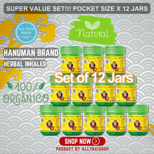Thai Herbal Inhaler Set, Natural Aromatherapy, 12 Jars with Eucalyptus, Clove, Cardamom : Super Value Set!!! Pocket Size X 12 Jars by Hanuman Brand - Image 2