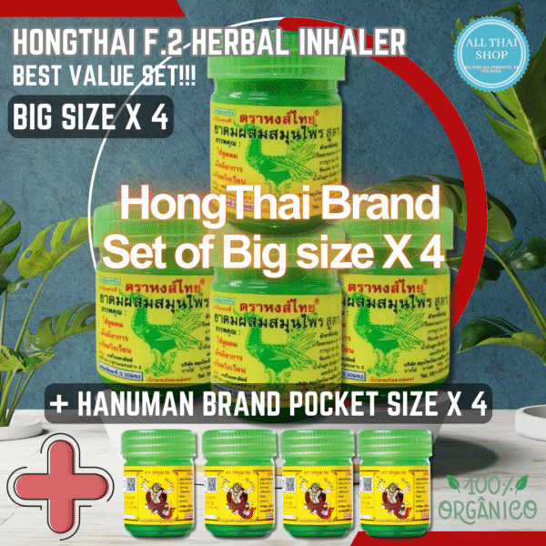 Traditional Thai Herbal Inhaler/ Big Size / Best Value Set (4 Big+4 Pocket Size) by Hong Thai Brand + Hanuman Brand